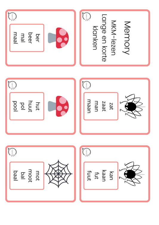 Herfstmemory lezen MKM lange en korte klanken