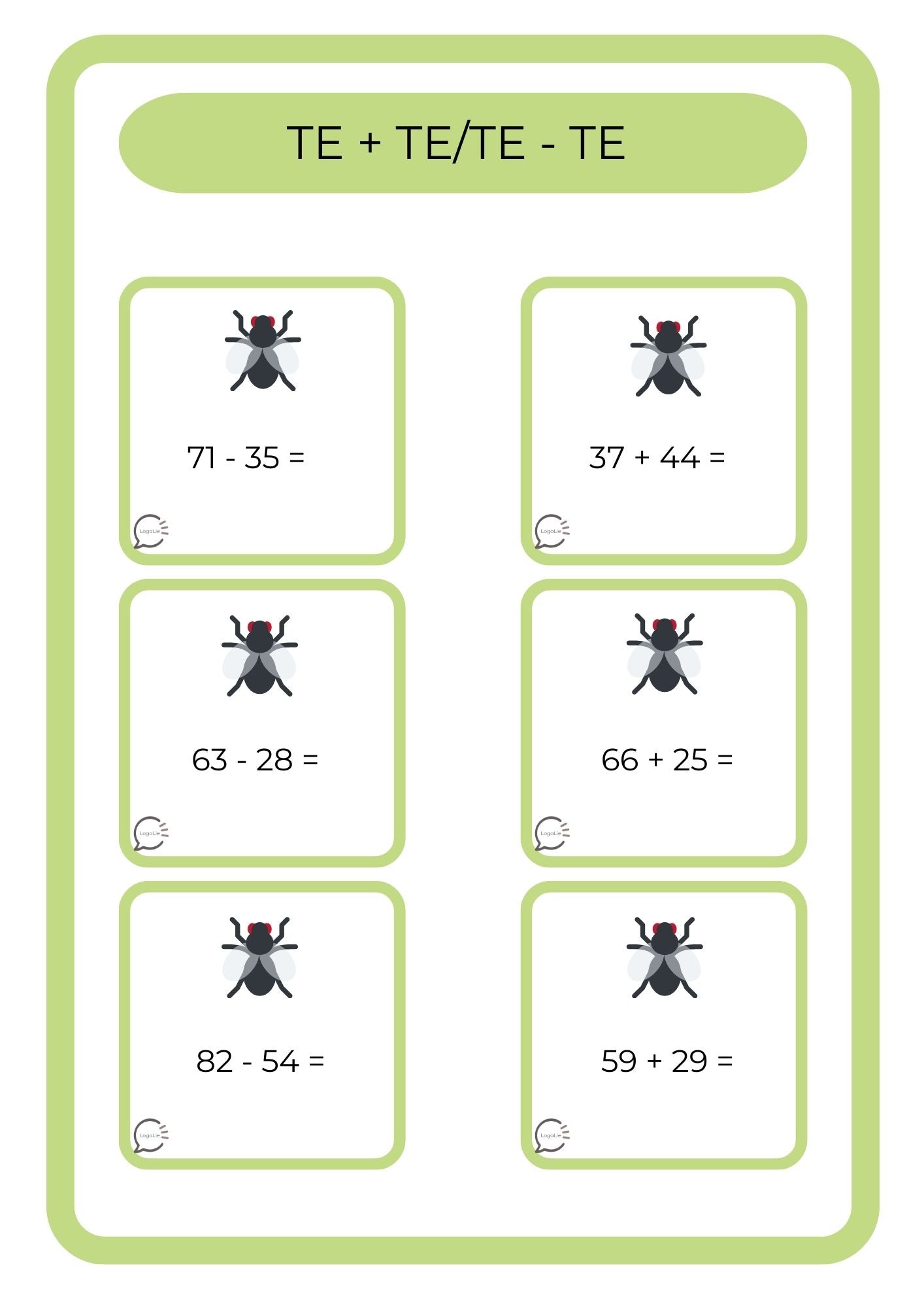Hoofdrekenen - vliegen vangen - tot 100 (TE+TE/TE-TE) met brug