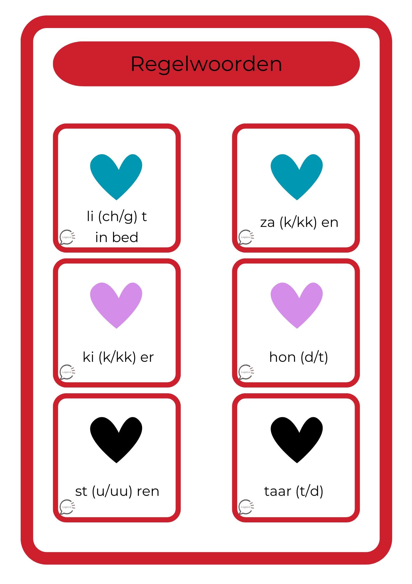 Spelling - Regelwoorden door elkaar - Valentijnsmemory