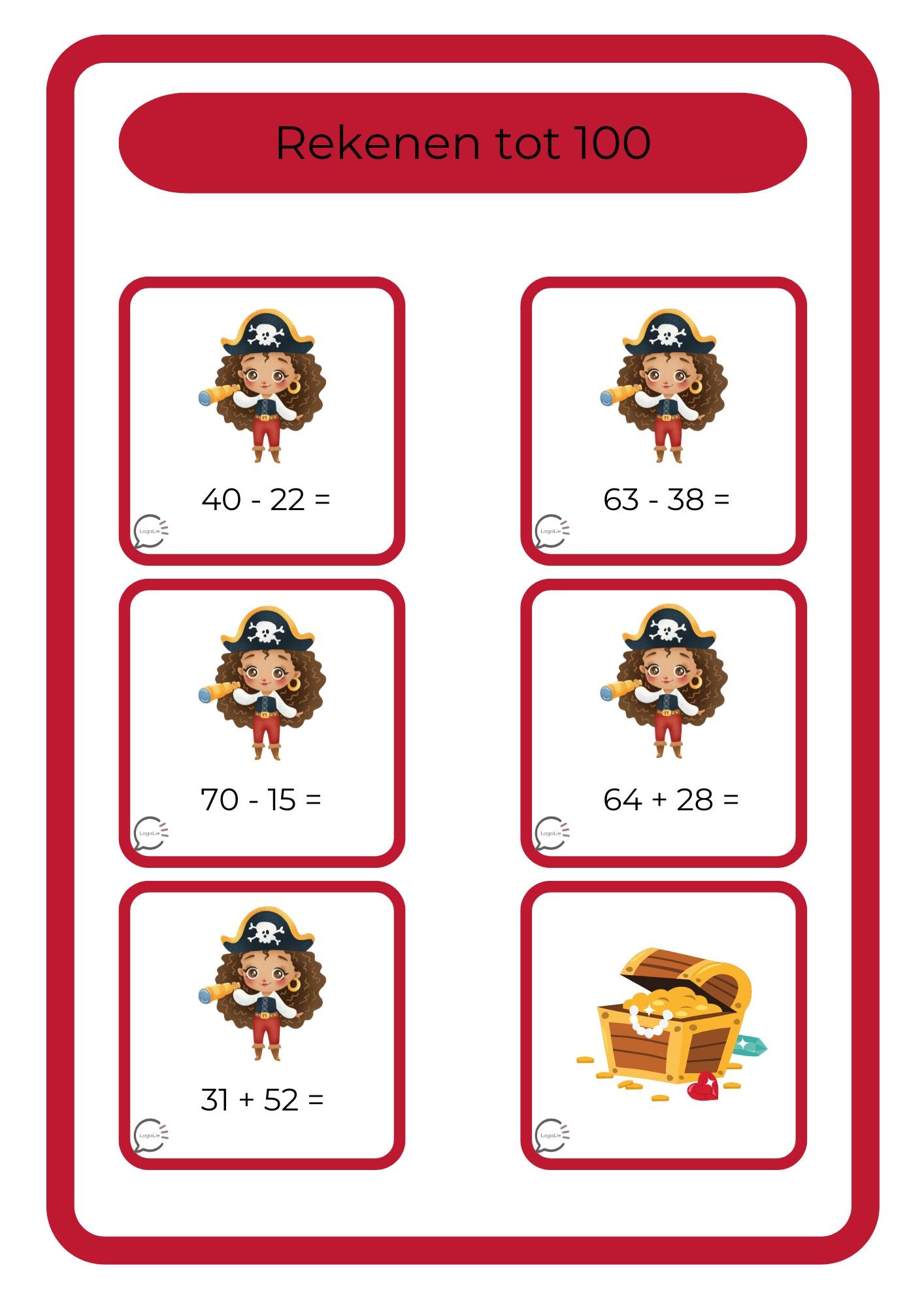 Hoofdrekenen - tot 100 - Piratenschat