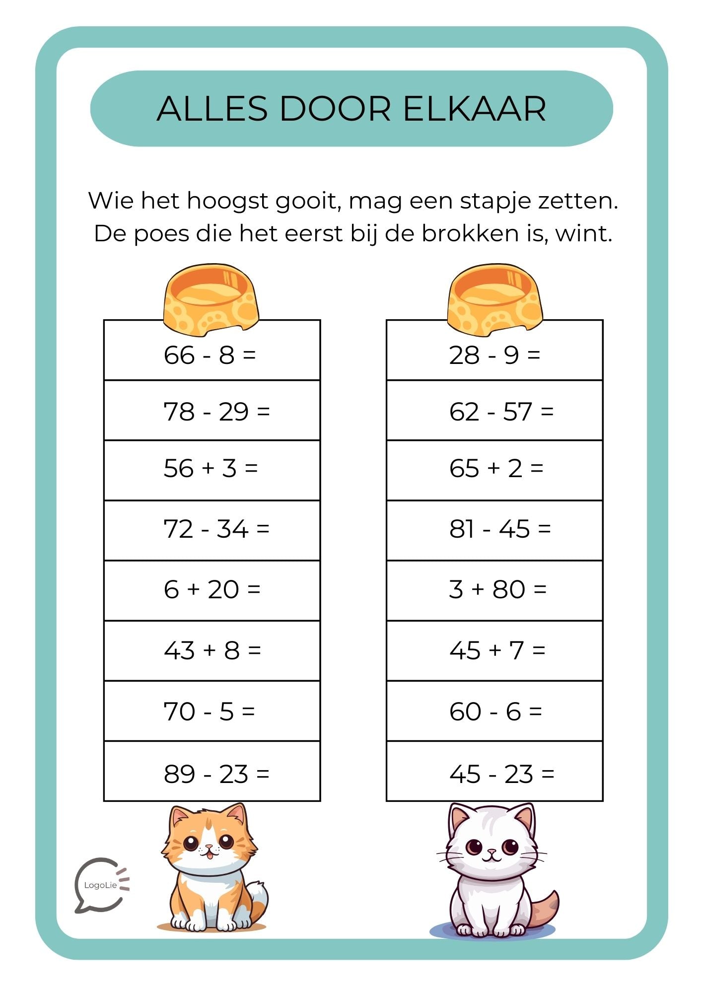 Rekenbundel tot 100 - optellen en aftrekken