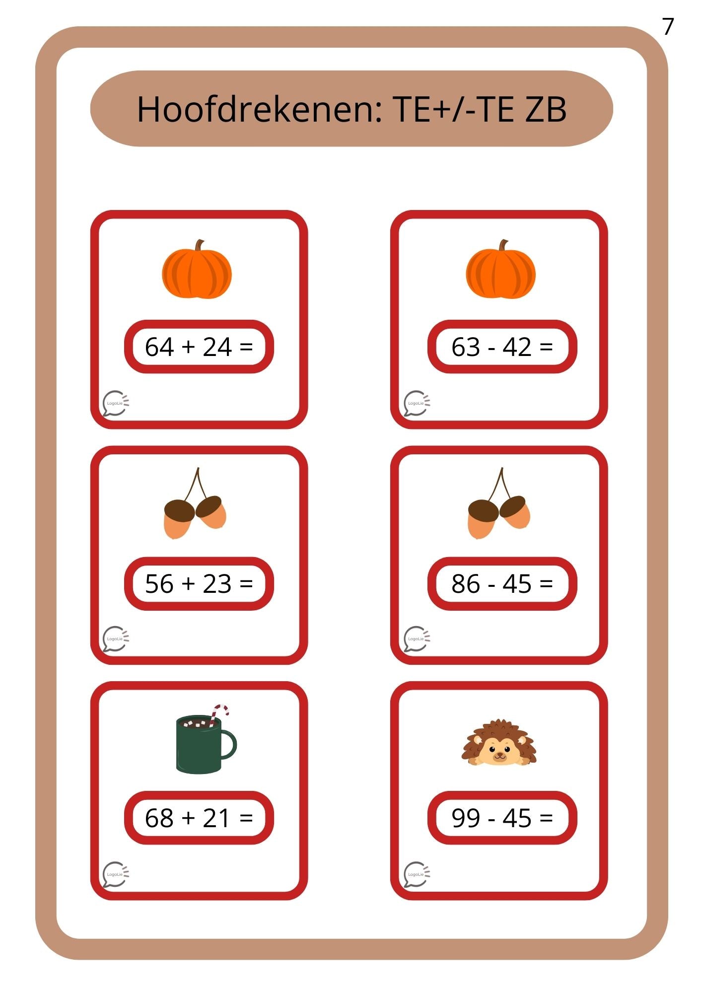 Herfstspelletjes - Rekenen - Tot 100
